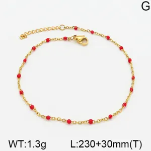 Tobillera de acero inoxidable dorado con cuentas de esmalte rojo y cadena de extensión