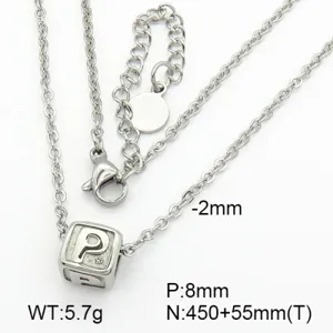 Detailed view of titanium steel P letter cube pendant necklace with size parameters