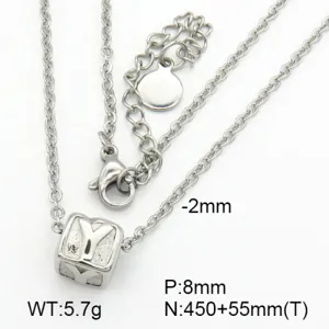 Detailed close-up of a silver titanium steel necklace with a cube Y letter pendant.