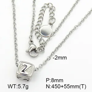 Detailed view of titanium steel necklace featuring a square cube pendant with letter Z