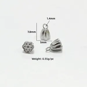 Detailed view of stainless steel lotus pod charms with exact dimensions 7.8x5mm