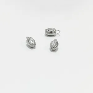 Three premium polished stainless steel lotus pod charms for unique DIY jewelry crafting