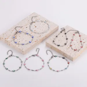 Set di bracciali mano di Fatima in acciaio inossidabile con sette ciondoli smaltati