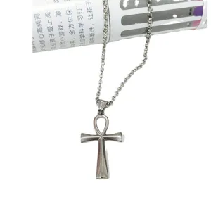 Vintage stainless steel Ankh cross pendant necklace with silver chain for hip hop style