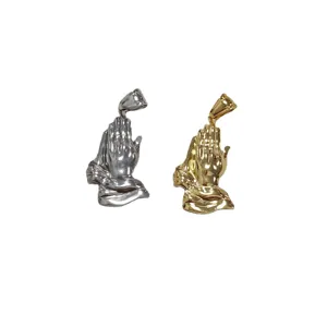 Colgantes de manos en oración de acero inoxidable plateado y dorado para joyería de hombre