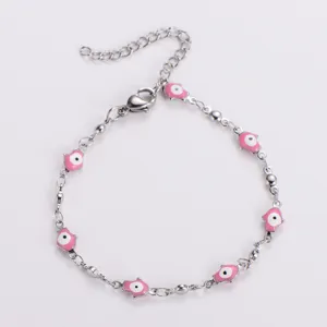 Bracciale con ciondolo mano di Fatima rosa in acciaio inossidabile e catena regolabile