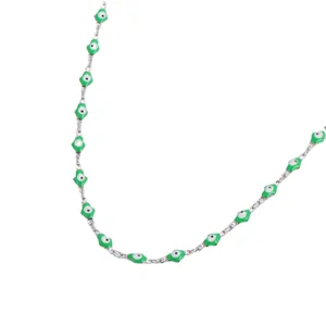 Collana minimalista in acciaio inossidabile con ciondoli malocchio in smalto verde per donna