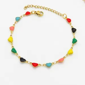 Stainless Steel Heart Drip Oil Bracelet For Women Men Colorful Enamel Heart Link Chain Bracelet Fashion Jewelry With Adjustable Extension Chain