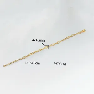Gold stainless steel paperclip chain bracelet details showing dimensions and weight info