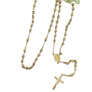 Collana rosario dorata in acciaio inossidabile con medaglia della Vergine Maria e croce di cristallo