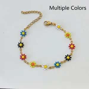 Bracciale a Margherite in Acciaio Inossidabile Smaltato Multicolore Catena a Fiori Doppia Faccia Gioielli di Moda per Donna Regalo da Viaggio