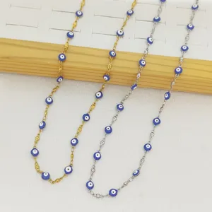 Collar de Ojo del Mal de Acero Inoxidable para Mujer Aceite Goteante Cuentas de Colores Cadena de Clavícula Joyería Regalo