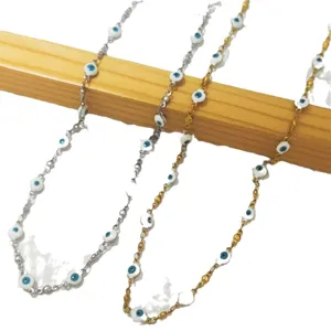 Collares ojo turco de acero inoxidable con cuentas de esmalte de colores oro y plata