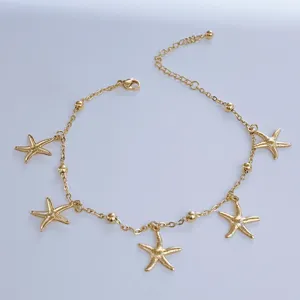 Ocean Series Starfish Pendant Anklet For Women Stainless Steel Summer Beach Jewelry Adjustable Foot Chain Accessory