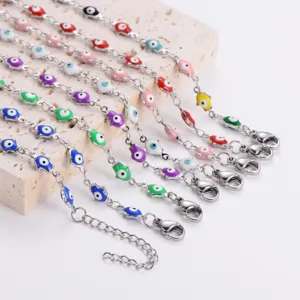 Braccialetti colorati in acciaio inossidabile con mano di hamsa e malocchio con estensione