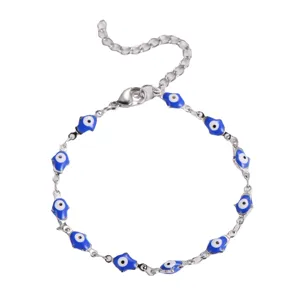 Bracciale in acciaio inox mano di fatima con ciondoli occhio malocchio blu