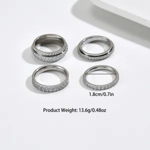 Minimalist silver rotatable double-row crystal rings set with 1.8cm diameter, 13.6g weight