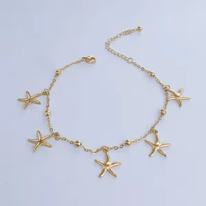 Elegant gold stainless steel starfish anklet for women, ocean themed beach jewelry piece