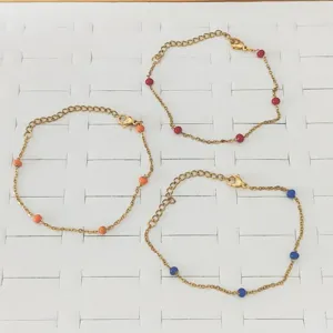 Stainless Steel Colorful Drip Oil Round Bead Bracelet For Women Minimalist Adjustable Neon Enamel Chain Bracelet Dopamine Jewelry Gift