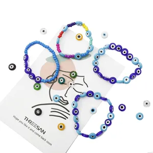 Macro detail showing colorful evil eye glass beads for handmade jewelry and DIY crafts