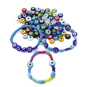 Colorful handmade glass evil eye beads and stretch bracelets for DIY jewelry making kits