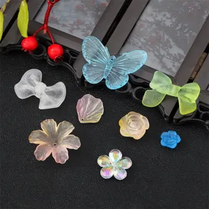 Cuentas de acrílico mate degradado con forma de mariposa y flor para joyería DIY