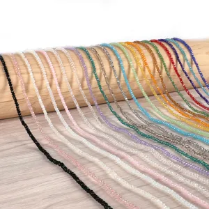 Macro view of 4mm faceted glass crystal rondelle beads in various vibrant colors