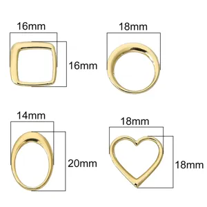 Pendientes geométricos de oro 14K en forma de cuadrado, corazón y óvalo con medidas