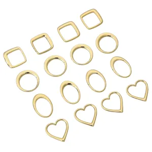 Aros geométricos huecos bañados en oro de 14K en forma de corazón, óvalo y cuadrado para DIY