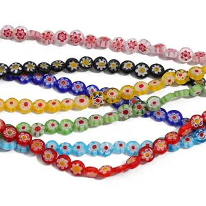 Perles Millefiori en verre colorées 6/8mm plates rondes pour bijoux de bracelet DIY