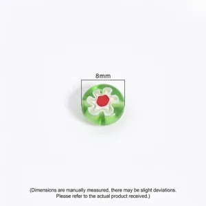Perle en verre millefiori verte avec motif fleur rouge, diamètre 8 mm pour bijoux DIY