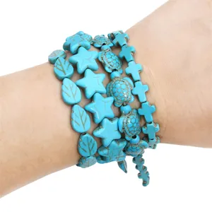 Lot de perles turquoise bleues en forme d'étoile, tortue et croix pour bijoux DIY