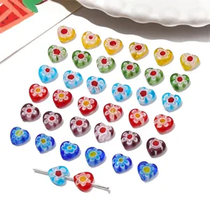 8mm πολύχρωμες γυάλινες χάντρες Millefiori σε σχήμα καρδιάς για DIY κοσμήματα