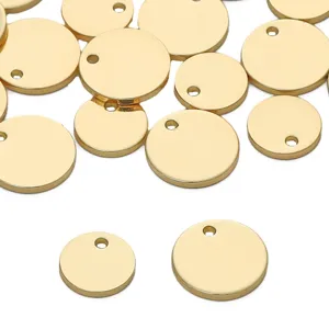 Polished Copper Round Disc Pendant Charms For DIY Necklace Bracelet Making Gold Plated Metal Tag Findings Supplies