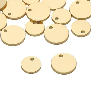 14K gold plated copper round disc charms for DIY bracelet necklace jewelry making