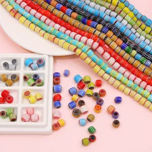 Handmade Millefiori Lampwork Glass Pumpkin Beads Nepal Striped Loose Spacer Beads For Jewelry Making Bracelets Necklaces Ethnic Retro Design