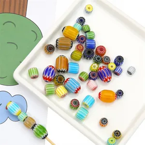 Assorted colorful Millefiori glass beads with striped patterns for DIY jewelry making