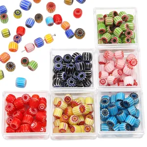 Colorful 8mm Millefiori glass beads set with Nepal striped pumpkin style for DIY jewelry