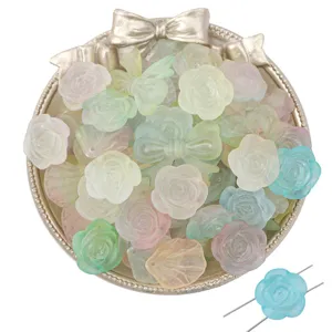 Cuentas de acrílico esmerilado con forma de rosa y lazo para creación de joyería DIY