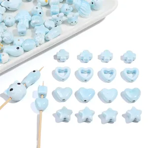 Mignonnes Perles en Céramique Bleue Perles d'Espacement de Forme Irrégulière Fleur Cœur Chat Animal Porcelaine Pour Fabrication de Bijoux Bricolage Fait Main