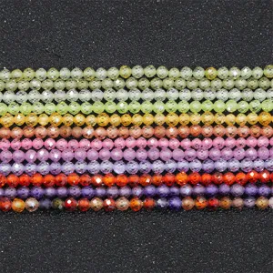 Detailed macro view of colorful faceted round zircon beads for DIY jewelry crafts