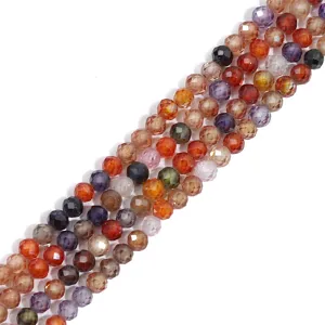 Macro detail of faceted synthetic zircon beads in mixed colors for jewelry making