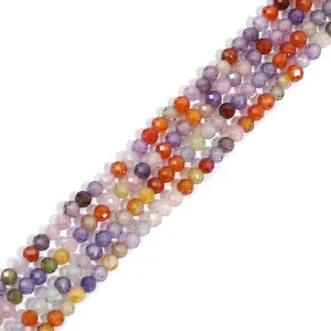 Close-up of multi-colored faceted round crystal beads for DIY jewelry making accessories.