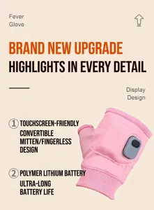 Pink USB heated fingerless gloves with touch screen design and polymer lithium battery