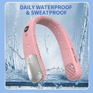 Waterproof and sweatproof portable bladeless neck fan with 100-speed LED display