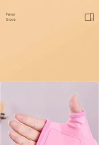 Macro view of a pink USB heated fingerless glove made from durable elastic fabric