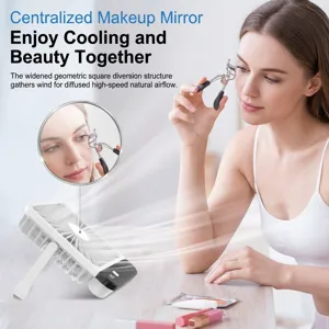 Ventilador de escritorio ultraplano con espejo de maquillaje, diseño cuadrado blanco
