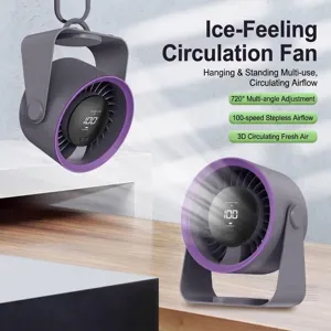 Modern Plastic Air Circulation Fan Stepless Speed LED Digital Display Desktop Wall Mount Rechargeable Cooling Fan For Office Camping