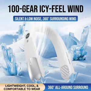 Portable leafless neck fan with 100-speed settings and 360-degree surround cooling