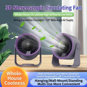 Portable air circulation fan for desktop or wall-mounted use with 100 speed settings